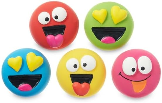 5pk Emoticon Latex Dog Toy, Provides A Comforting Squeak That Dogs Will Enjoy, Made of Natural Latex, It Squeaks When Squeezed! - view 4