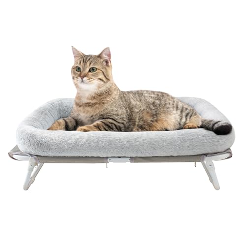 Elevated Cat Bed Foldable Raised Pet Hammock Self-Supporting Puppy Lounger with Off Floor Metal Frame Washable Cover for Small Dog Kitten Indoor Use 25.2x15.75x7.48 in（Grey）