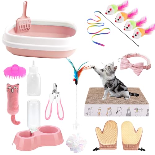 Kitten Starter Kit - 16 Pcs Cat Essentials Set Includes Litter Box