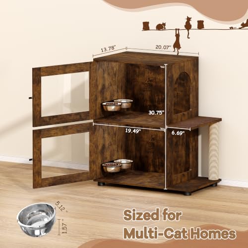 Double Dog Proof Cat Feeding Station, Wood Dog Proof Cat Feeder, Walnut - view 2