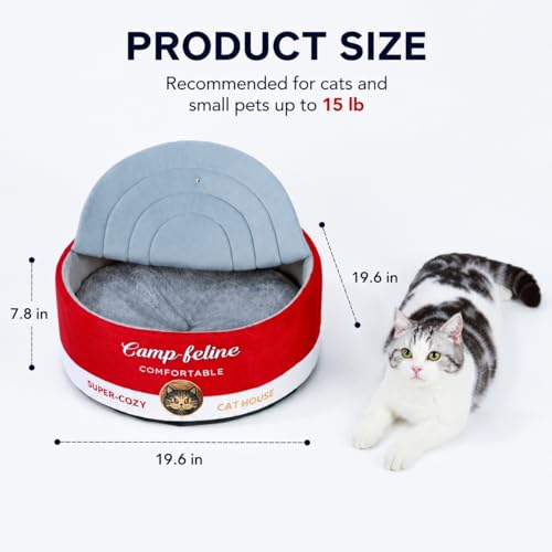 Enclosed Cat Bed for Indoor Cats & Kittens - Calming Cute Can-Shaped Covered Pet Cave with Removable Washable Cushion, Self-Standing Cozy Hideaway for Cats & Small Dogs up to 15 lbs - view 6