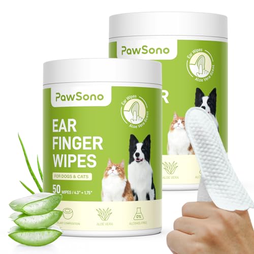 Dog Ear Wipes - 100 Count Dog Ear Cleaner Finger Wipes for Dogs & Cats, Pre-Moistened Ear Cleaning Wipes for Puppies, Kittens & Small Animals, Thick Pet Ear Wipes to Remove Wax, Dirt & Debris