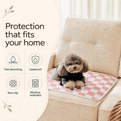 2 Pack Pink Checkered Washable Pee Pads for Dogs, Checkered Reusable Dog Pee Pads, for Puppy Playpen, Crate, Whelping Box, Potty Training, Cute Aesthetic Absorbency, Leak-Proof Non-Slip - view 2