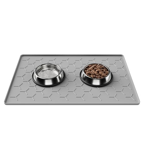 Silicone Dog Cat Food Bowl Mat, Waterproof Raised Edge, 24'' x 16''