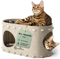 Cat House for Indoor Cats, Peekaboo Cat Bed Cave, Cream