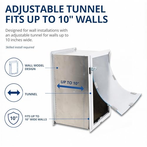 Wall Model | Cat & Dog Doors | Adjustable Tunnel Fits Up to 10" Wide Walls | Energy Efficient Double Vinyl Flaps | Locking Security Cover | Skilled Install Required | Steel Corners - view 5