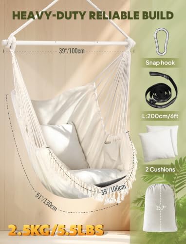 Hammock Chair Max 500 Lbs 2 Cushions Spreader Bar Strap Carabiner - view 2
