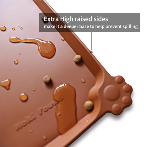 Silicone Pet Food Mats Tray - Dog Bowl Placemat - Dog Pet Cat Feeding Mat - Waterproof Dog Cat Food Mats -Pet Water Mats for Carpet -Caramel - view 2
