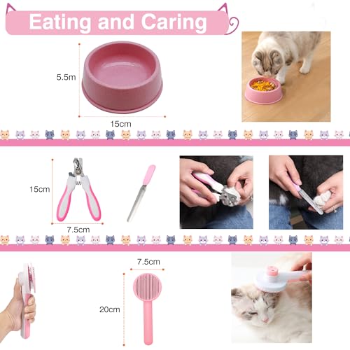 47PCS Kitten Essentials Starter Kit, 21PC Toy Set, Carrier, Litter Box Pink - view 5