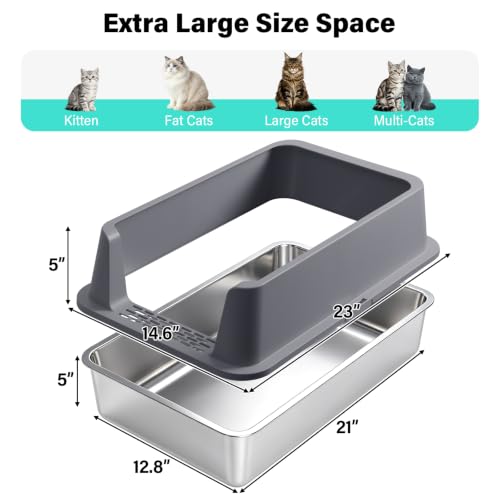 Stainless Steel Litter Box, XL Metal Litter Box with High Sides Lid - view 5