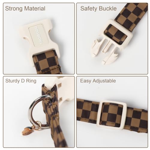 Brown Checked Dog Collar, Autumn Plaid Dog Collar,Western Grid Dogs Collars for Small Medium Dogs, Neck 11-16 inches - view 3