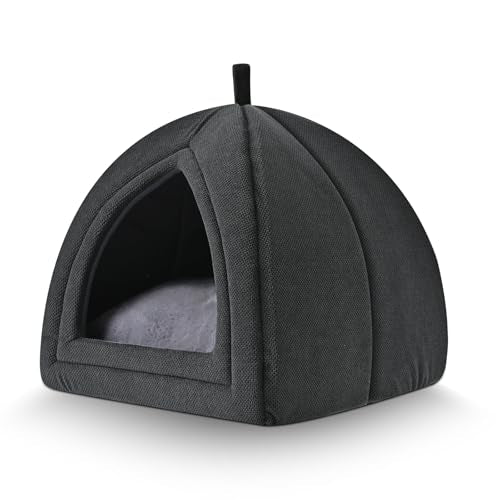 Cat Bed Cave, 2-in-1 Foldable House for Indoor Cats, with Washable Cushion and Non-Slip Base, 17.5 x 17.5 Inches, Large