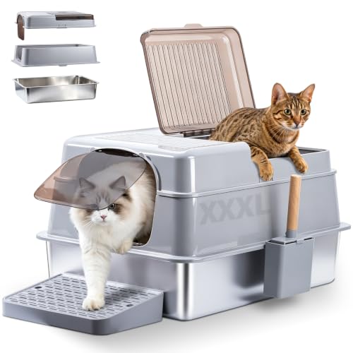Stainless Steel Litter BoxWith Lid,XXXL Metal Litter Box