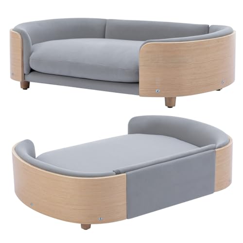 Elevated Dog Bed Pet Sofa with Solid Wood Legs and Bent Soft Backrest, Pet Cat Stool Bed with Velvet Cushion,for Large and Medium Size Dogs Kitten, Large Size - view 2