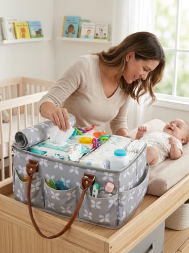 Extra Large Diaper Caddy, Craft, Toy Organizer with Zip-Top Cover with Waterproof Wet/Dry Bag - Perfect for Baby Shower - view 2