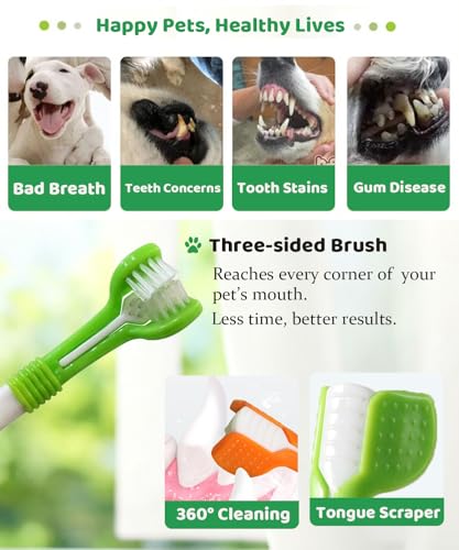 Pet Toothbrush Set for Medium Large Dogs, Extra Long Double-Ended Dog Toothbrush with 360° Brush, Soft Bristle Dental Care Kit with Finger Brushes, Pet Teeth Cleaning Supplies 10 Pack (Multicolor) - view 4