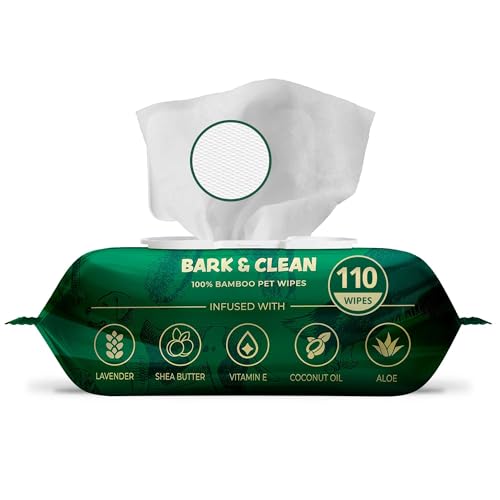Bamboo Dog Wipes for Cleaning & Deodorizing - 8.5" x 9" 110 Compostable Hypoallergenic Pet Wipes for Dogs - Paws, Butt & Body - Puppy Face, Ear & Eye Cloths - Pet Supplies