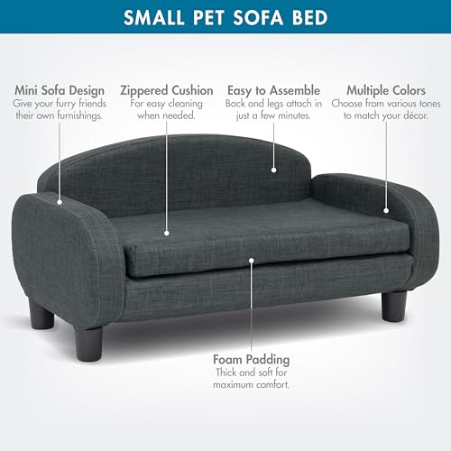 Cat Sofa Bed, Pet Couch for Indoor Cats Elevated Cat Beds with Removable Washable Mattress Cover for Kitten, Puppy or Small Animal- 31.5" Wide, Gray - view 2