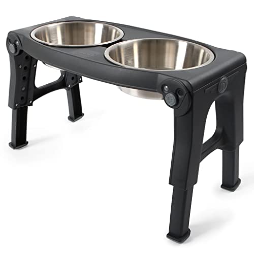 Pets Adjustable Height Double Pet Feeder with Stainless Steel Bowls
