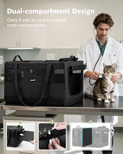 Large Cat Carrier, Soft Double Pet Crate for 2 Cats Travel,Dark Gray - view 3
