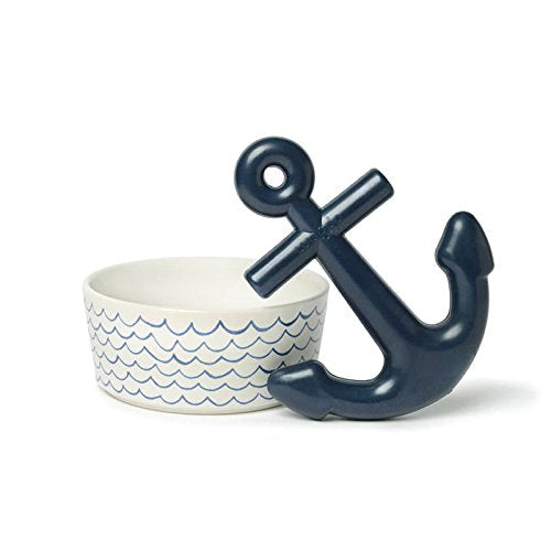 Ceramic Dog Bowl – Blue & White Wave Pattern Pet Food & Water Bowl – Durable, Dishwasher Safe Modern Dog Dish (Large) - view 4