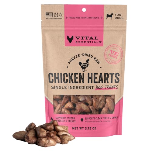 Freeze Dried Raw Chicken Hearts Dog Treats, 3.75 oz Bag
