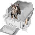 Stainless Steel Cat Litter Box with Lid, XL Large Litter Box for Big Cats, Enclosed Kitty Litter Pan with High Sides, Anti-Leakage & Non-Stick, Easy to Clean, Included Scoop, Aisle and Mat