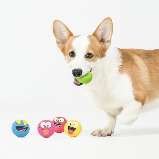 5pk Emoticon Latex Dog Toy, Provides A Comforting Squeak That Dogs Will Enjoy, Made of Natural Latex, It Squeaks When Squeezed! - view 7