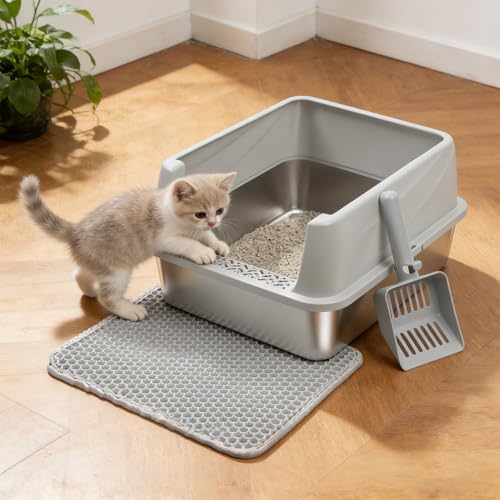 Stainless Steel Litter Box for Kitten,Metal Litter Box with Lid S - view 4