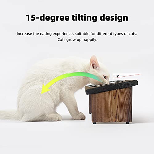 Elevated Cat Bowls, Wooden Raised Cat Bowl Stand with 2 Stainless Steel Bowls, 14.56 x 7 Inch Pet Feeding Station, Double Food and Water Bowls for Cats and Small Dogs - view 5