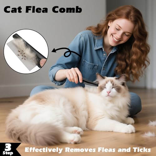 3PCS Cat Grooming Supplies,Cat Brush & Nail Clipper/Trimmer & Flea Comb for Shedding Indoor Cats Dogs and Small Animals - Meet All Your Pet's Daily Grooming Needs - All in One Set (Green) - view 5