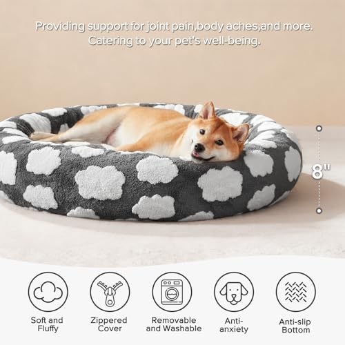 Jacquard Donut Round Small Dog Bed, Grey, 23x23x8in - view 2