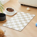 Checkered Dog Feeding Mat, Absorbent Mats for Dog Food and Water Bowl, Dispenser, Retro Aesthetic Khaki Beige Checkerboard Pet Placemat for Dogs, Cats, Puppy Accessories, 12" X 19”