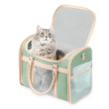 Luxury Mint Green PU Leather Pet Carrier Bag, Airline Compliant Portable Travel Crate with Breathable Mesh Panels & Shoulder Strap for Cats Small Dogs Travel & Vet Use