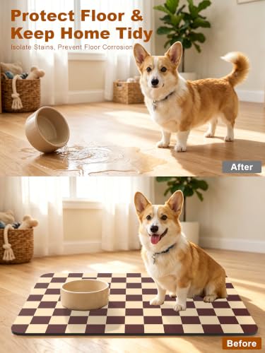 Dog Food Mat, Absorbent Pet Feeding Mat, 16" x 24", Brown Checkered - view 4