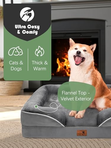 Orthopedic Dog Bed with Sides - Dog Sofa Beds for Medium Dogs, Supportive Foam Pet Couch Bed with Washable Removable Cover, Waterproof Lining and Non-Slip Bottom, Grey - M - view 2