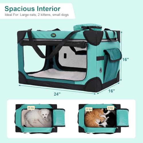 Collapsible Travel Pet Crate for Cat Doggie, 24x16x16 inches, Green - view 3