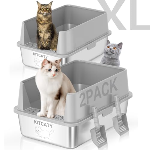 2PACK Stainless Steel Litter Box, Metal Litter Boxs with Lid High Sides