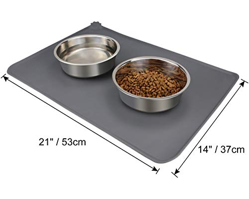 Dog Food Mat,21" x 14" Silicone Waterproof Pet Bowl Mat for Medium Large Dogs, Non Slip Pet Bowl Mats Placemats,Grey - view 2