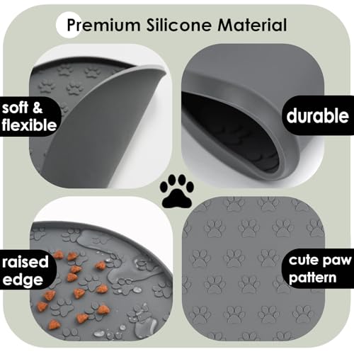 Pet Feeding Mat, Waterproof Anti-Slip Placemats for Dog Cat Bowl Silicone Pet Food Mat, Raised Edge Prevent Spills on Floor & Carpet, Dishwasher Safe (1 Black, 10.9" L x 10.9" W) - view 4