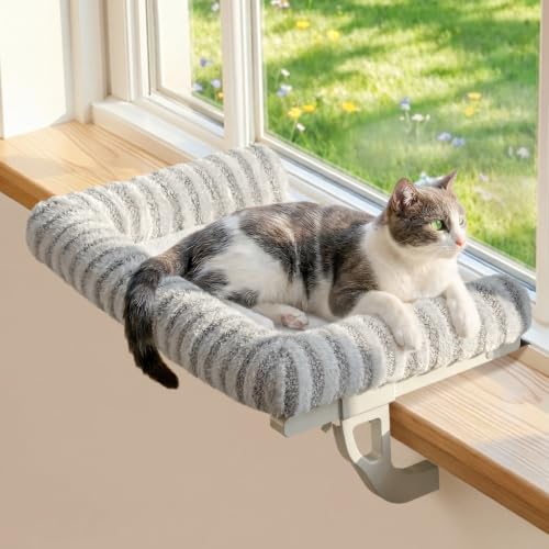 Mellow 3-Sided Cat Perch for Windowsill, Dual-Mount (Gray, L)