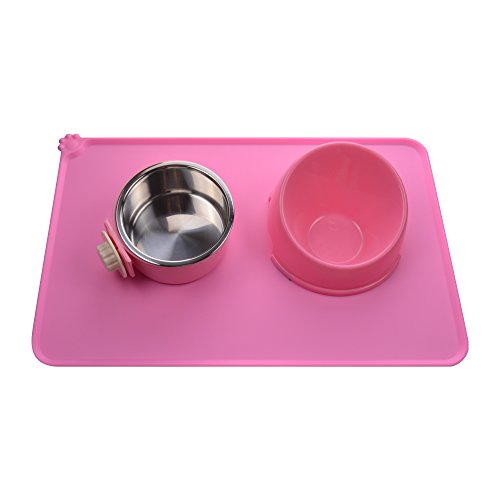 Dog Food Mat, Silicone Dog Cat Bowl Mat, Non Slip Pet Feeding Mat Waterproof Dog Placemat for Small Animals (18.5"x11.8", Pink) - view 3