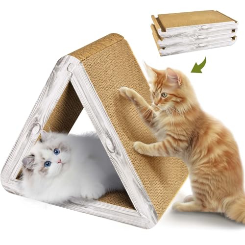 Foldable Cat Scratching Board Triangle Scratcher Cardboard Cat Scratch Pad 6 Usable Sides Cats Scratcher for Indoor Cats Scratching Post