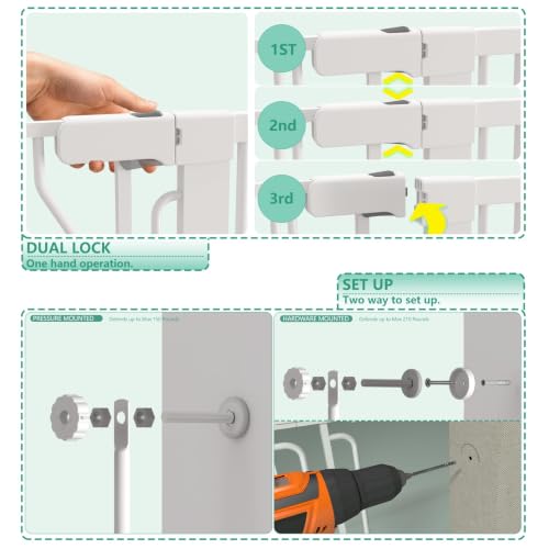 71" Extra Tall Cat Gate for Doorway – 30"-49.27" Extra Wide Pet Gate with Adjustable Cat Door Wide,Auto Close, Pressure Mounted, Pet Gate for Cats & Small Dogs, Hallway, Stairs, Kitchen - view 6