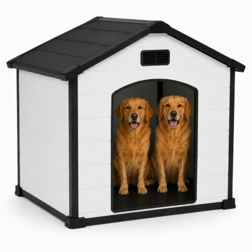 43" Large Dog House Outdoor, Waterproof Durable Resin Dog Kennel