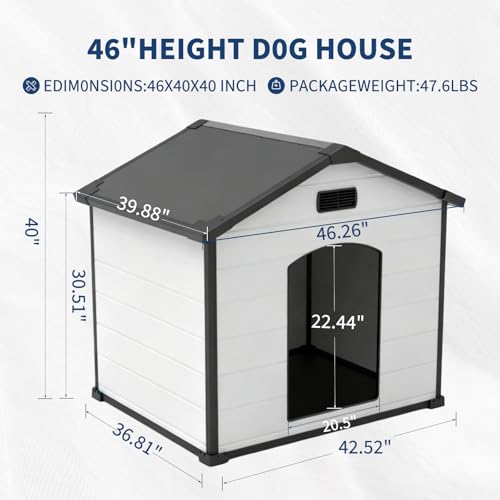 43" Large Dog House Outdoor, Waterproof Durable Resin Dog Kennel - view 6