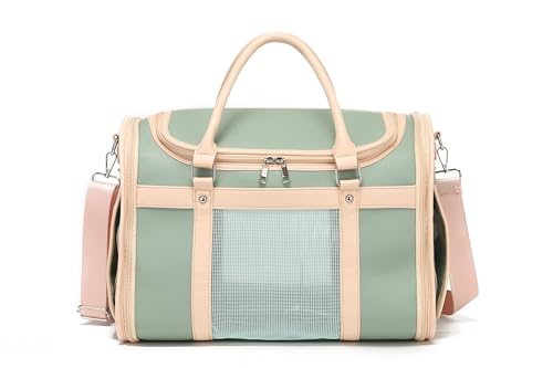 Luxury Mint Green PU Leather Pet Carrier Bag, Airline Compliant Portable Travel Crate with Breathable Mesh Panels & Shoulder Strap for Cats Small Dogs Travel & Vet Use - view 3