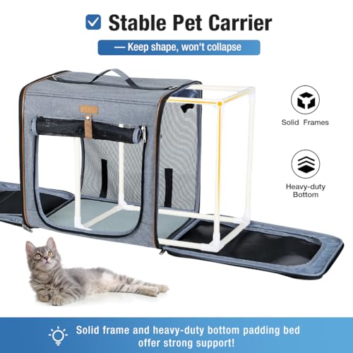 Extra Large Cat Carrier for 2 Cats, 2-in-1 Cat Travel Carrier with Litter Box, (20.85" x2) x19.7"x19.7" Pet Carrier with Zipper Locks for Moving Across The Country (No Hammock) - Grey - view 3