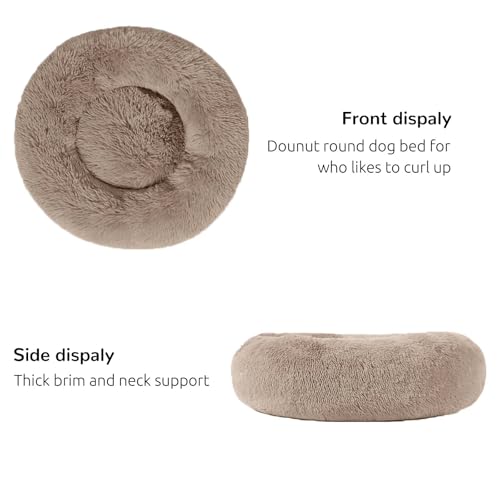 Calming Donut Cuddler Dog Bed, Round Fluffy Pet Bed with Sewn-in Cushion for Large Dogs,Washable, Large, Taupe, 30'' - view 4