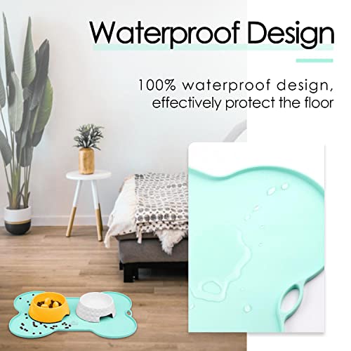 Dog Food Mat Dog Bowl Mat for Food and Water Silicone Non Spill Cat Feeding Mat Puppy Placemat Waterproof - 20.5" x 14.5", Light Green - view 3